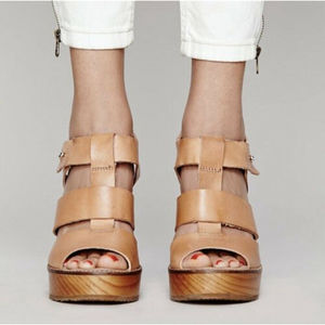 Free People Dule Strappy Leather Platform Wooden Heels Open Toe Sandals 10 EU 40